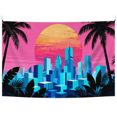 thumbnail image 2 of Retro Futuristic Tapestry, Pink Sunset Cityscape Wall Hanging, 80s Aesthetic Party Decor, Wall Hanging Decor for Living Room Bedroom Dorm 50x60 in, 2 of 9