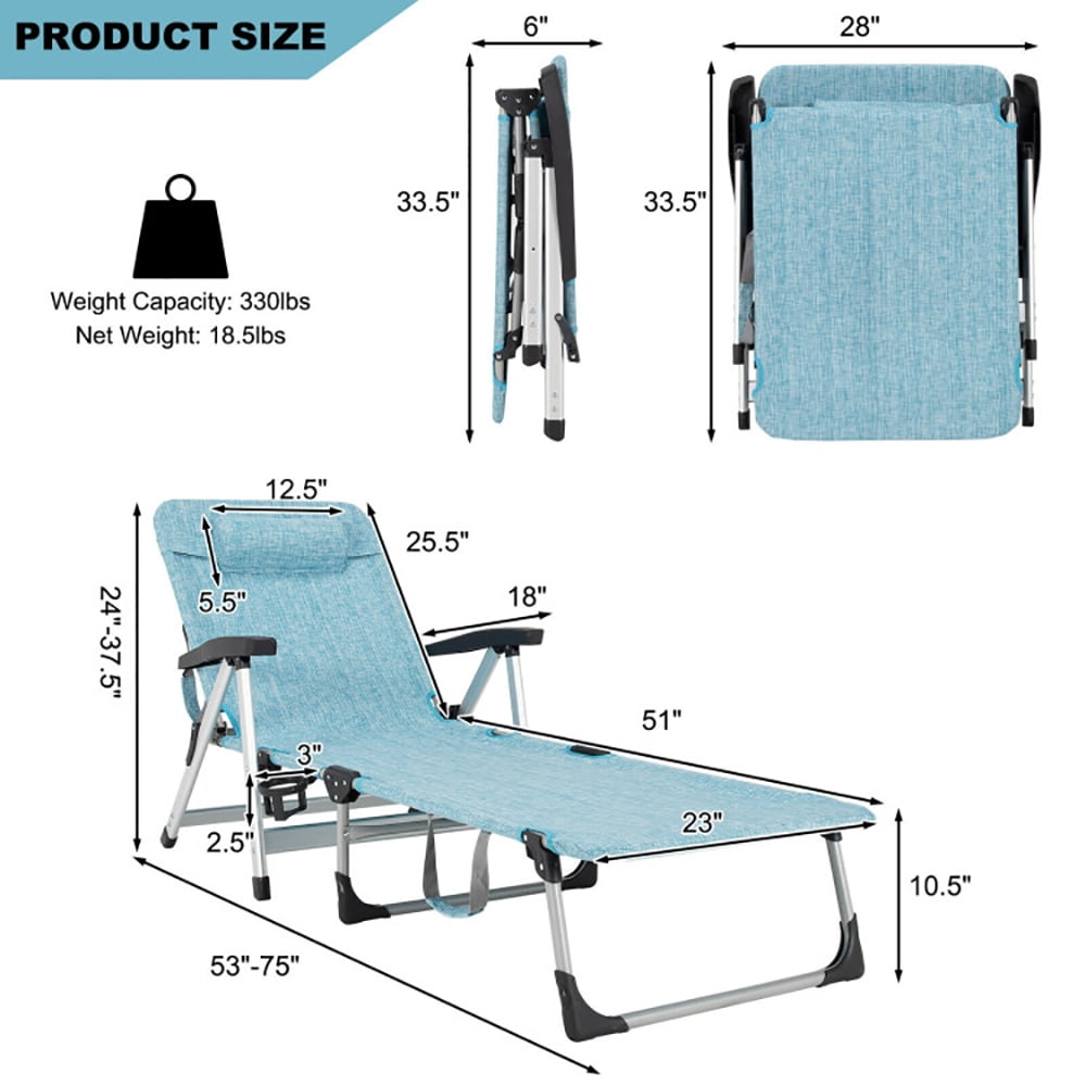 Aimee Lii Beach Folding Chaise Lounge Recliner with 7 Adjustable Position, Patio Loungers, Gray Aimee Lii Beach Folding Chaise Lounge Recliner with 7 Adjustable Position, Patio Loungers, Gray