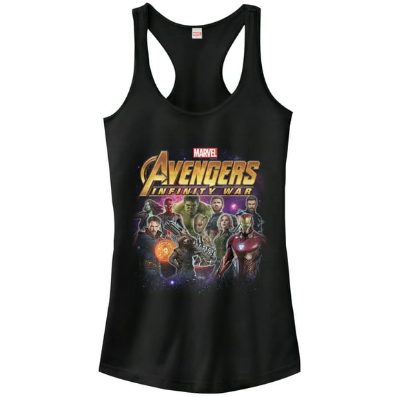 Junior's Marvel Avengers: Infinity War Character Shot Racerback Tank Top Black X Large