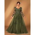 thumbnail image 5 of Olive Green Plus Size Evening Gown With Floral Embroidery And Long Sleeves, 5 of 30