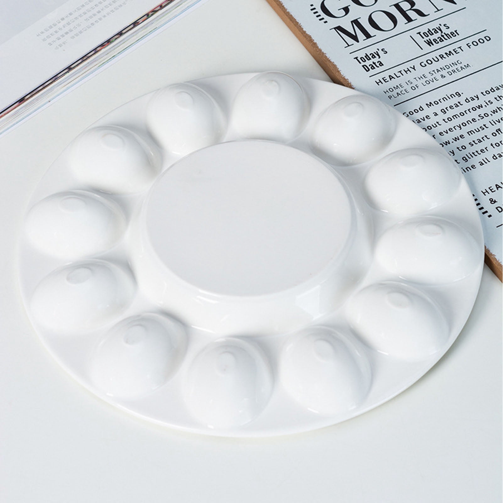 Nieyigj White Ceramic Deviled Egg Platter 12-Slot Dish Heavy-Duty Easter Egg Holder Tray Serving Plate for Refrigerator Microwave Oven Safe (12.2 Inches / 31 cm)