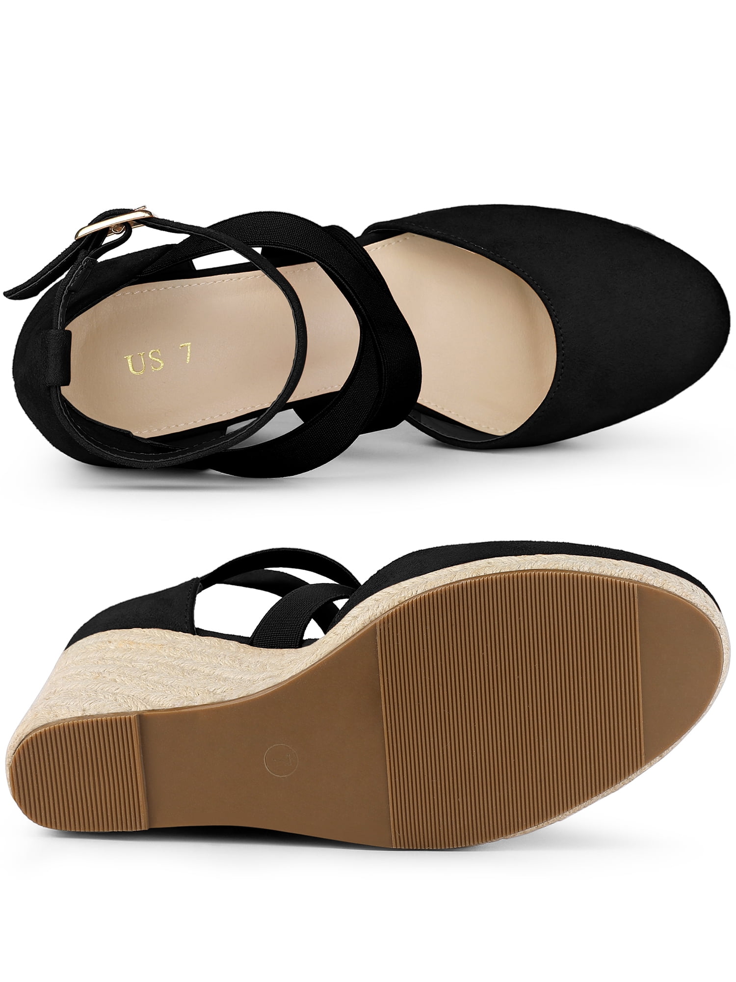 DARING DIVA Women's Espadrilles Closed Toe Wedges Heels Sandals Black 7.5