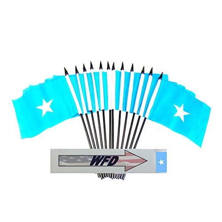 Pack of 12 4"x6" Somalia Polyester Miniature Office Desk & Little Table Flags, 1 Dozen 4"x 6" Somalian Small Mini Hand Waving Stick Flags