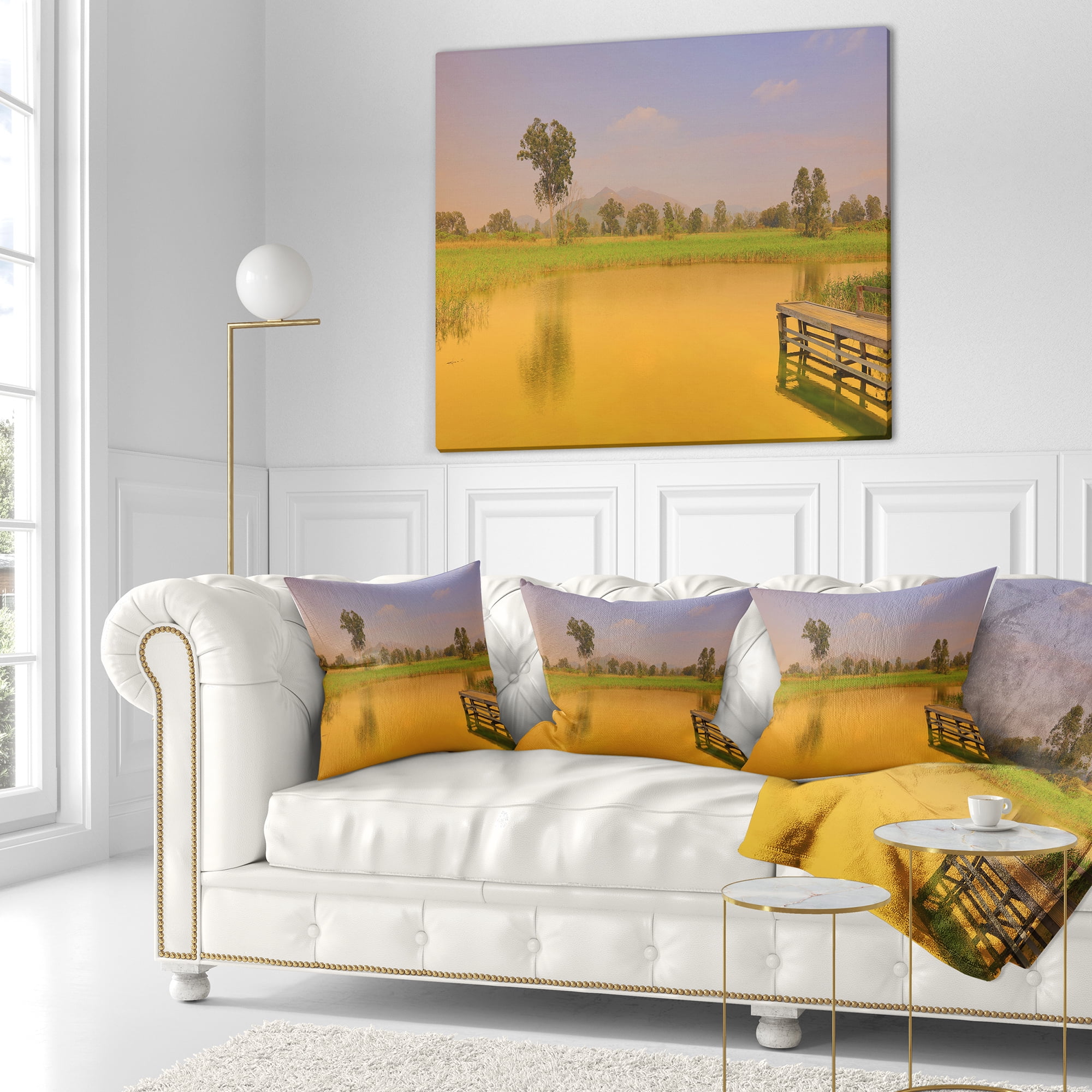 Designart Wetland of Nam Sang Wai Orange - Seascape Throw Pillow - 18x18