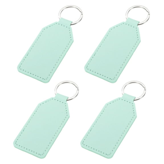 4pcs Leather Key Fob, PU Car Keychain Blanks Key Rings Key Holder for DIY Laser Engraving Birthday Father's Day Gifts, Lake Blue
