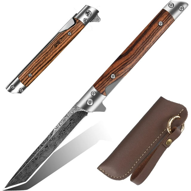 Cuchillos de supervivencia al aire libre, cuchillo plegable de caza/bolsillo con mango de madera y hoja de acero inoxidable, perfecto para acampar y hacer senderismo