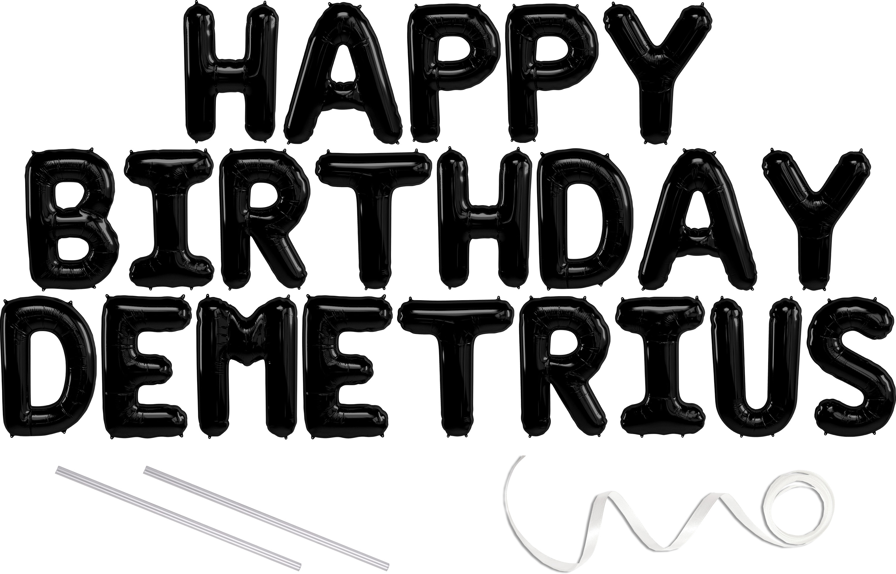 Demetrius, Happy Birthday Mylar Balloon Banner - Black - 16 inch