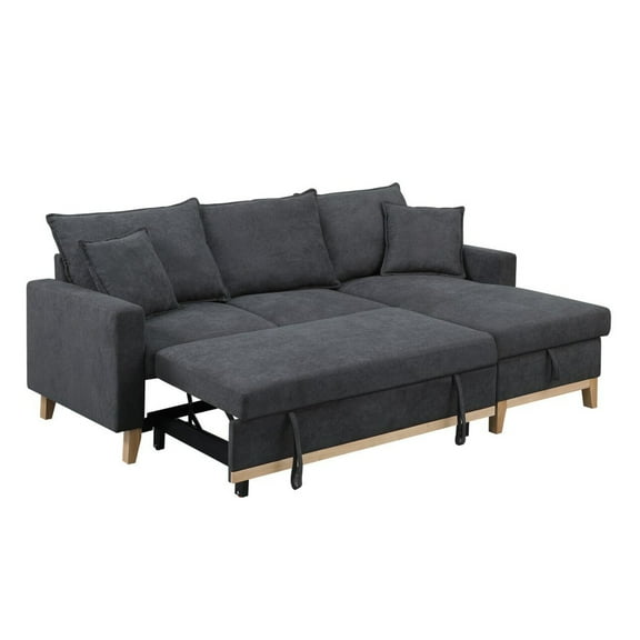 84 Inch Reversible Sleeper Sectional Sofa with Storage Chaise, Modern, Gray- Saltoro Sherpi