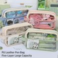 thumbnail image 2 of Five-Layer Pen Bag Multifunctional Portable Large Capacity Pencil Case PU Leather Pen Storage Bag Gift 03, 2 of 6