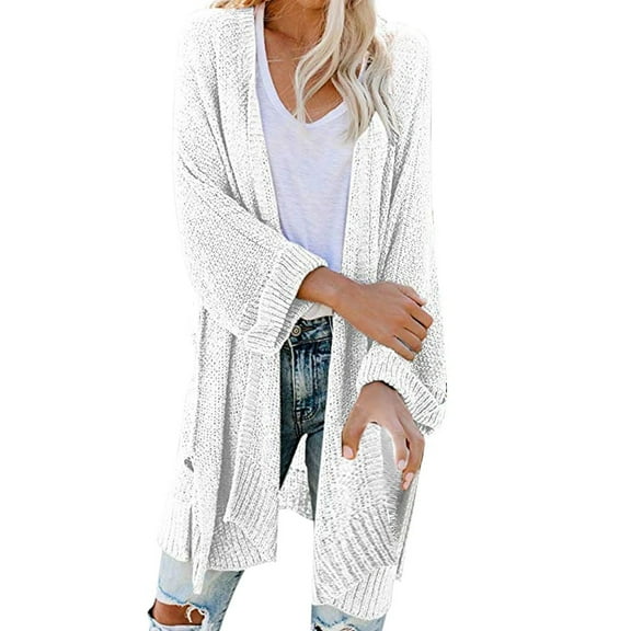 Cnbwig Cardigan For Women Casual Lightweight Long Sleeve Solid Color Open Front Cardigan for Women with Pockets White XXL