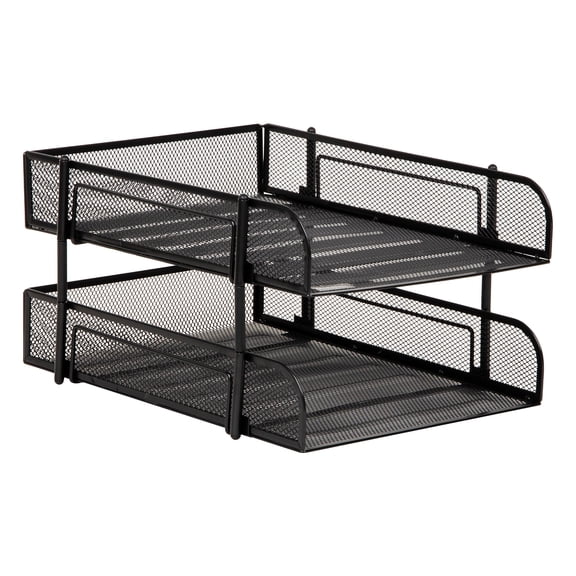 Mind Reader Stackable Paper Tray, Desktop Organizer, File Storage, Office, Metal Mesh, 2 Pieces, Black