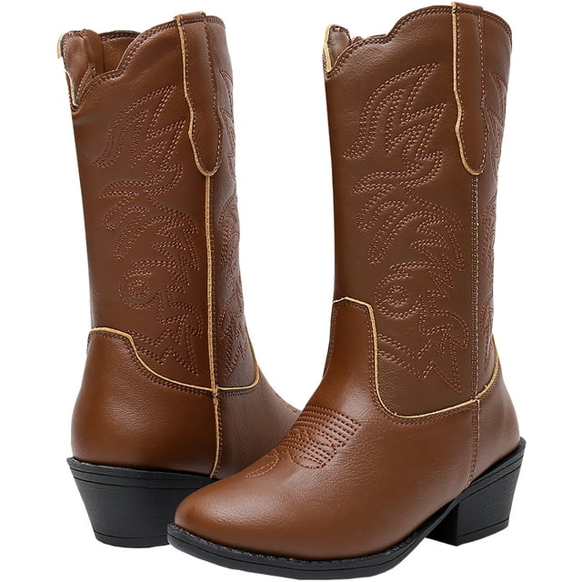 Ahannie Kids Western Boot, Boys & Girls Pointed Toe Mid Calf Cowboy