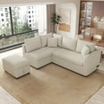 thumbnail image 2 of 82.6" L-shaped Sectional Pull Out Sofa Bed, Fabric Upholstered Sleeper Sofa with Two USB Ports and Storage Ottoman, Convertible Sectional Sofa Couch for Living Room, Beige, 2 of 7