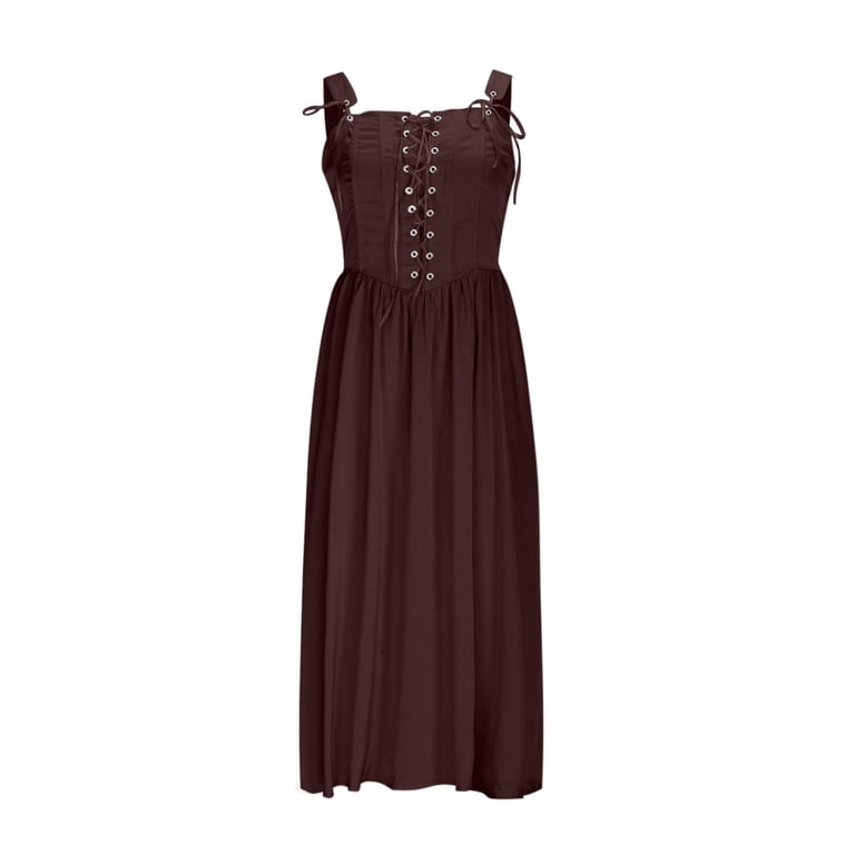 Felirenzacia Women's Vintage Long Midi Dress, Sleeveless Lace Up Front Fitted  Bodice with Wide Straps, Full Flared Skirt, Halloween Party Costume -  Walmart.com