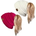 thumbnail image 1 of HSHDLDF Ponytail Messy Bun BeanieTail Women's Beanie Solid Ribbed Hat Cap, 1 of 6