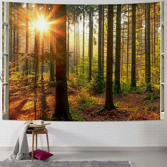 PRATYUS  Fall Tapestry Wall Hanging Autumn Maple Tree Misty Forest Tapestries Natural Scenery Outside Window Tapestry for Living Room Bedroom Farm Holiday Party Decor 40x30inch