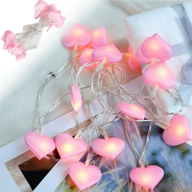 Luces de Hadas Decorativas en Forma de Corazón de Durazno LED, 10 Pies de Cable de Cobre Flexible, Luz Blanca Cálida, Operadas con Baterías, para Decoración de Dormitorio, Bodas, Fiestas y