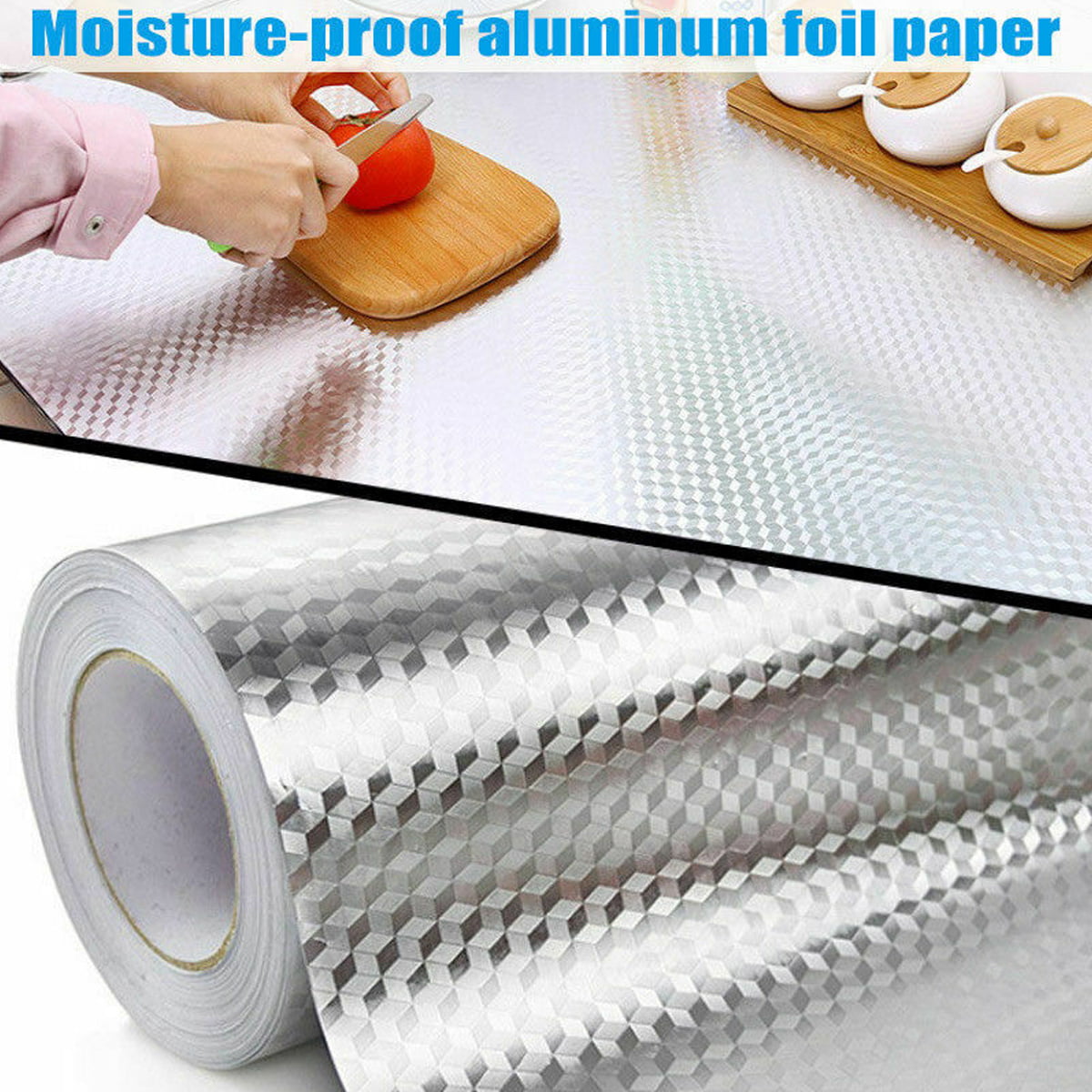 1x Aluminum Foil Sticker Self Adhesive Anti-oil Waterproof Wallpaper For Kitchen