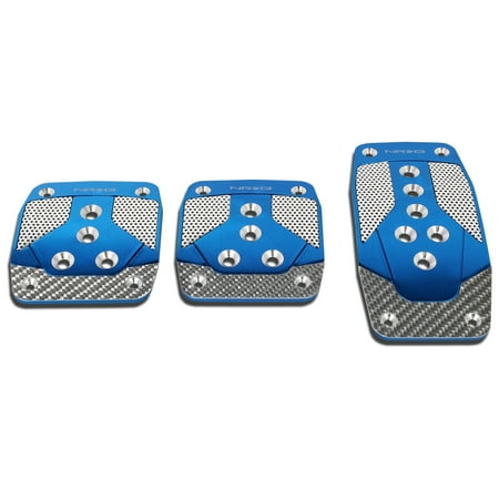 Nrg Carbon Fiber - NRG Innovations PDL-400BL Aluminum Manual Transmission MT Foot Pedal Cover Plates w/Carbon Fiber Trim