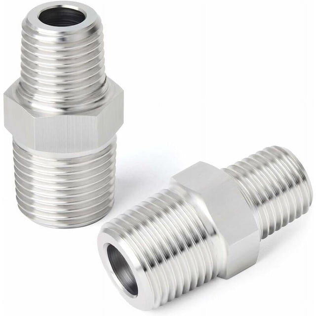Accesorio de tubería reductor macho BSP de 1/2" x 1/8" de Desiderio, 2 piezas, boquilla hexagonal de acero inoxidable 304