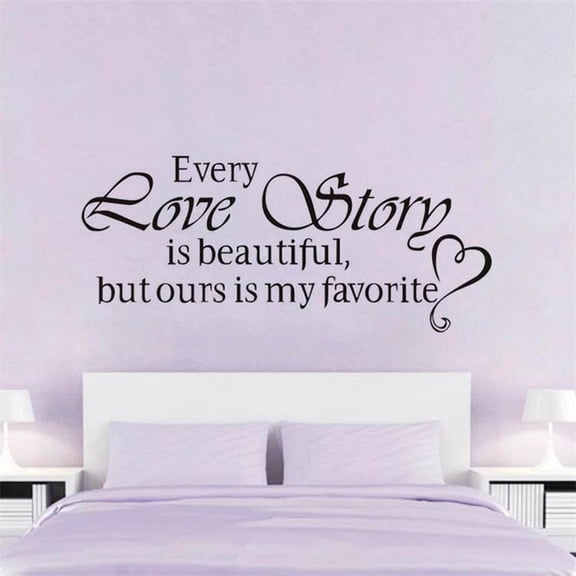 SugarBloom Valentine's Day English Proverbs Wall Sticker, "Every Love Story" Quote Decal, Carved Vinyl Wall Art for Living Room Bedroom Decor,