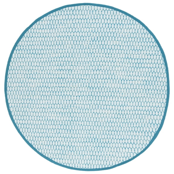 SAFAVIEH Montauk Crystal Geometric Cotton Area Rug, Aqua/Ivory, 6' x 6' Round