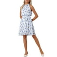 thumbnail image 4 of INSPIRE CHIC Women's Halter Neck Sleeveless Smocked Waist Floral Dress L White, 4 of 6