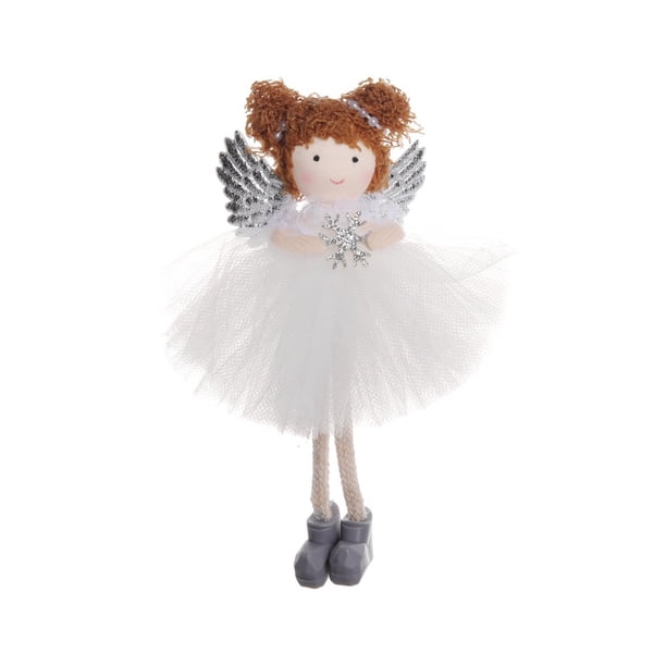 Xmas Tree Angel Ornaments Pink Girl with Dress Wing Standing Tree Top Angel Sparkle Plush Doll Pendant for Tree Decoration