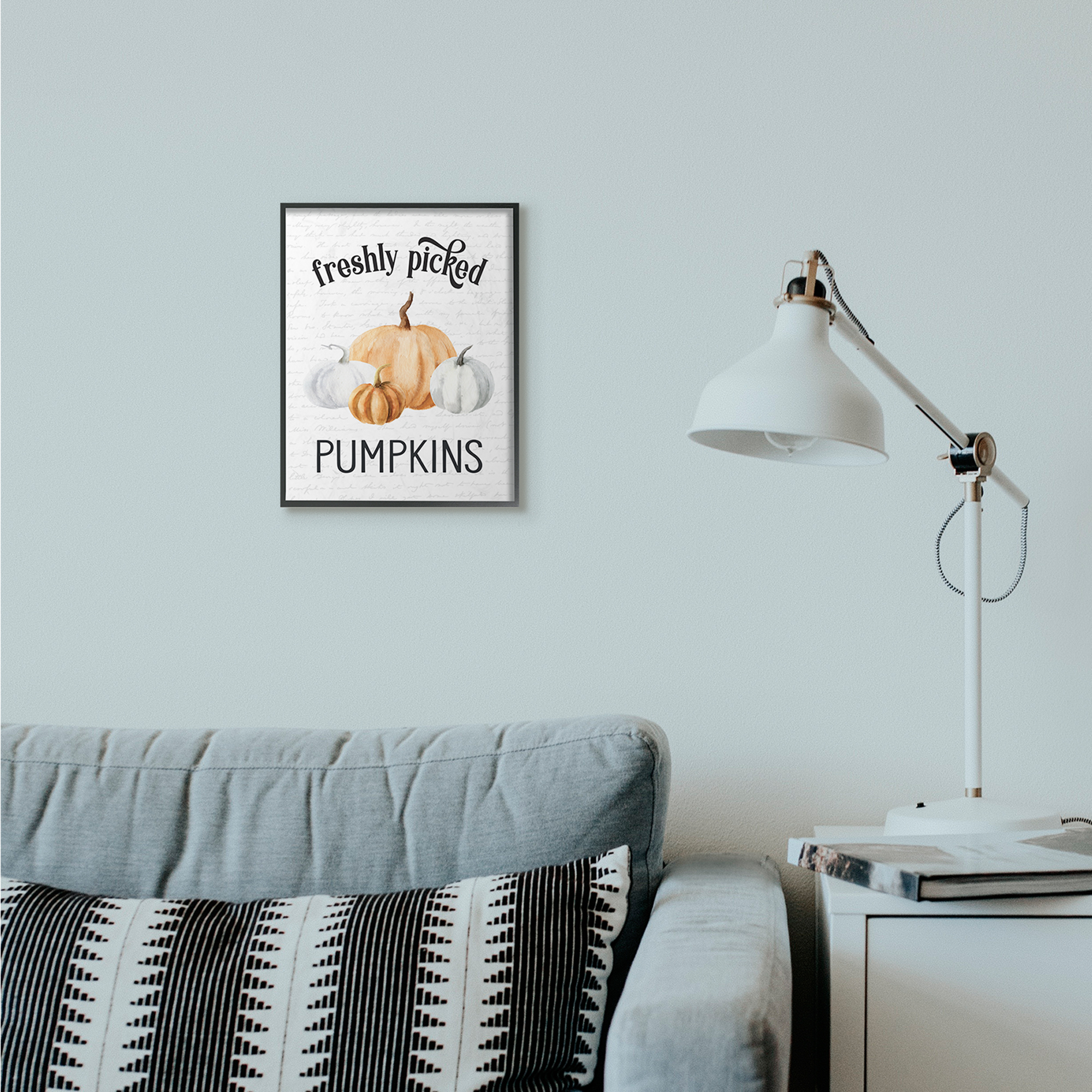 Stupell Industries Freshly Picked Pumpkins Autumn Fall Seasonal Design Framed Wall Art by Lettered and Lined