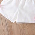 thumbnail image 6 of Toddler Baby Girl Outfits Summer Clothes Set Striped Bow Ruffle Strap Top and Shorts Set with Matching Bow Headband Tropical Beach Clothes Set 2-3 Years, 6 of 7