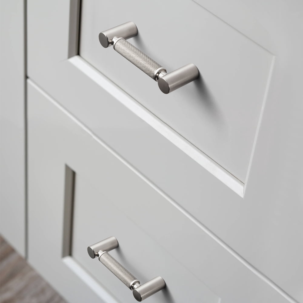 Goo-Ki 6 Pack 3''(76mm) Hole Center Satin Nickel Cabinet Pulls, Zinc Alloy Knurled Grip Cabinet Handles for Drawer,Dresser,Cupboard Wardrobe Cabinet