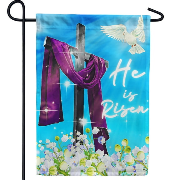 America Forever He is Risen Easter Garden Flag 12.5 x18 inch Double Sided Religious Cross Tullips Flowers Dove Small Spring Holiday Seasonal Easter Day Flags for Outdoor Yard Lawn Decoration