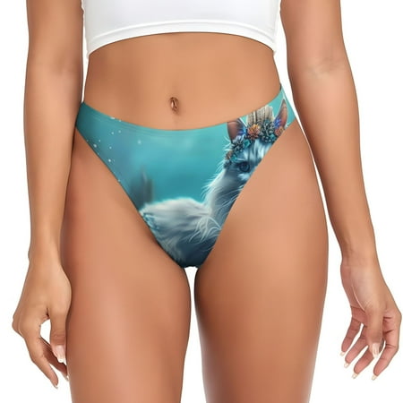 Qokaie Cat Underwater Fantasy Printed Women s Cotton Thong Underwear  Sexy Breathable Panties G-string-Medium