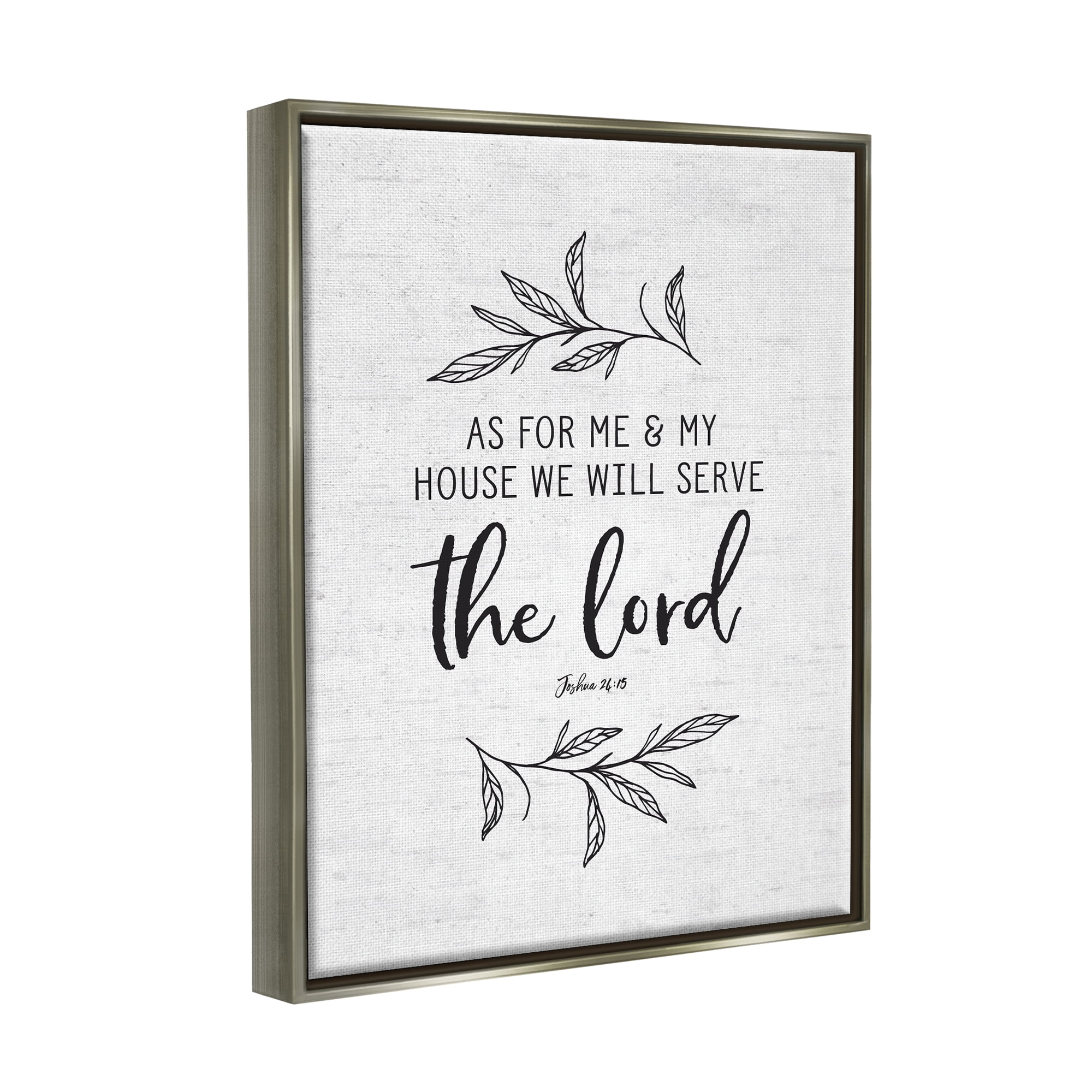 Stupell Industries Serve The Lord Spiritual Scripture Rustic Botanicals Graphic Art Luster Gray Floating Framed Canvas Print Wall Art, Design by Lettered and Lined