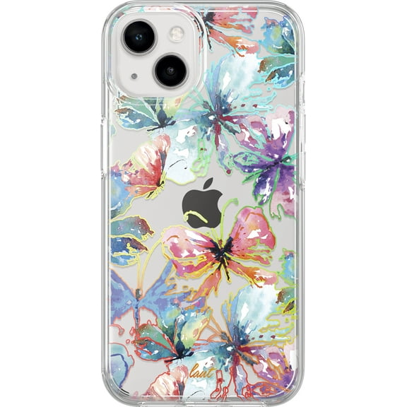 LAUT iPhone 14 and iPhone 14 Pro 6.1" Phone Case | 10 ft drop protection | Crystal Clear Casing | Rainbow Foil Reflection | Butterfly Design
