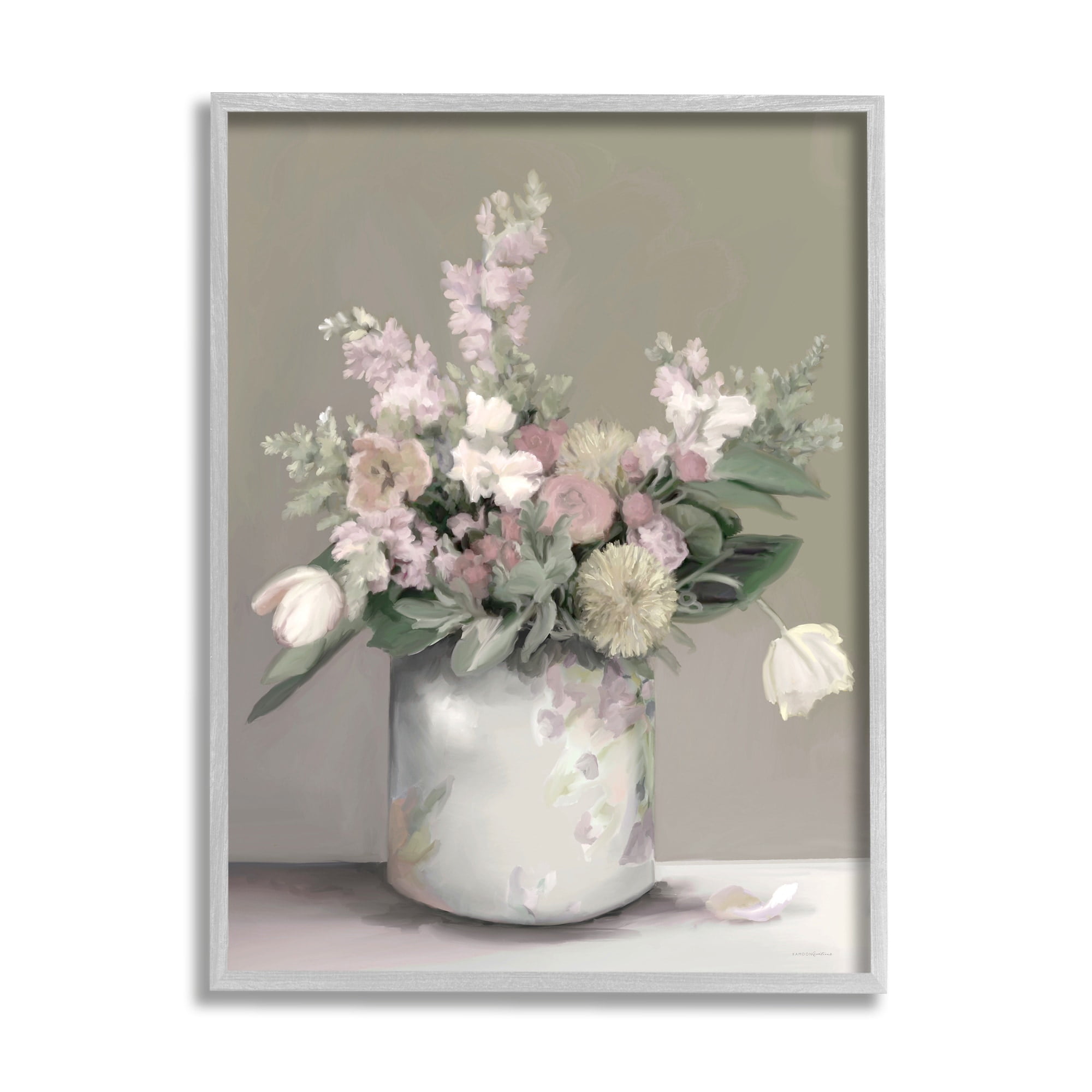 Stupell Industries Timeless Flower Bouquet Assorted Blossoms Patterned Vase Painting Gray Framed Art Print Wall Art, Design by Kamdon Kreations