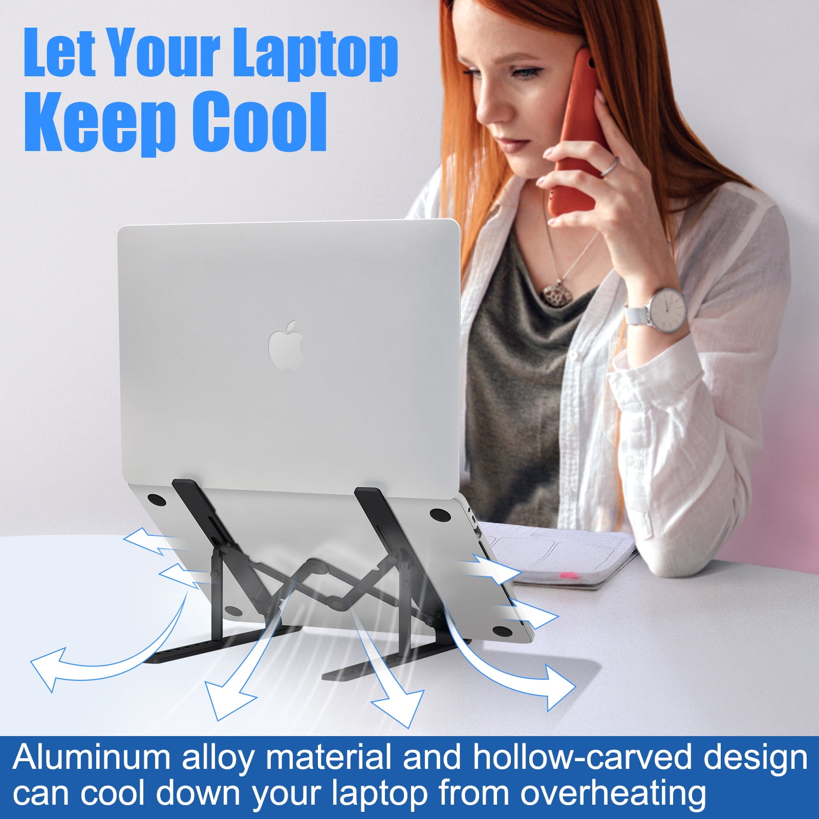 FIASON 1 Pack Black Adjustable Laptop Stand,Compatible with 9-17" Laptop,7-Levels Ventilated Aluminum Laptop Holder for Desk,Ergonomic Universal Computer Stand with aluminum, metal and Rubber
