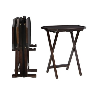 Linon James Wood Five Piece Tray Table Set in Espresso