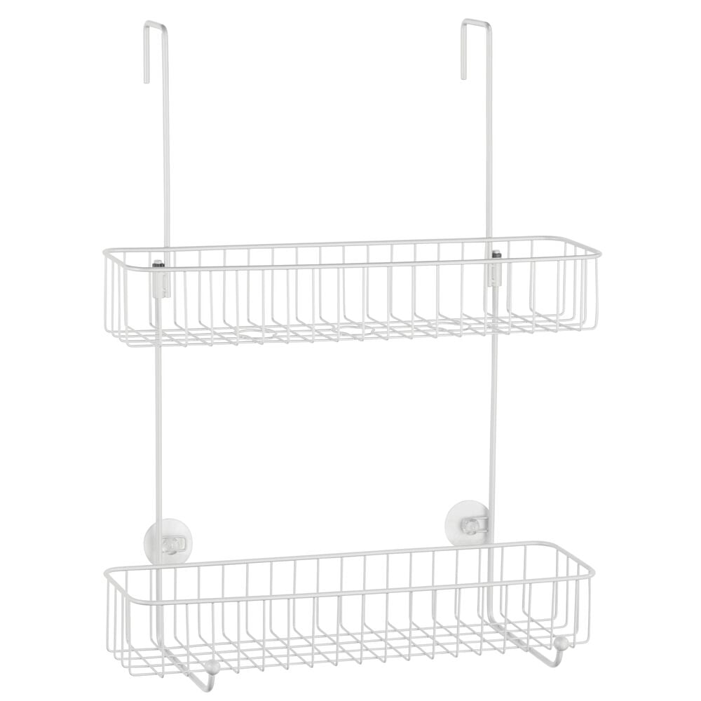 Loofahs Graphite Gray mDesign Extra Wide Metal Wire Over The Bathroom Shower Door Caddy Body Wash Hanging Storage Organizer Center with Built-in Hooks and Baskets on 2 Levels for Shampoo 