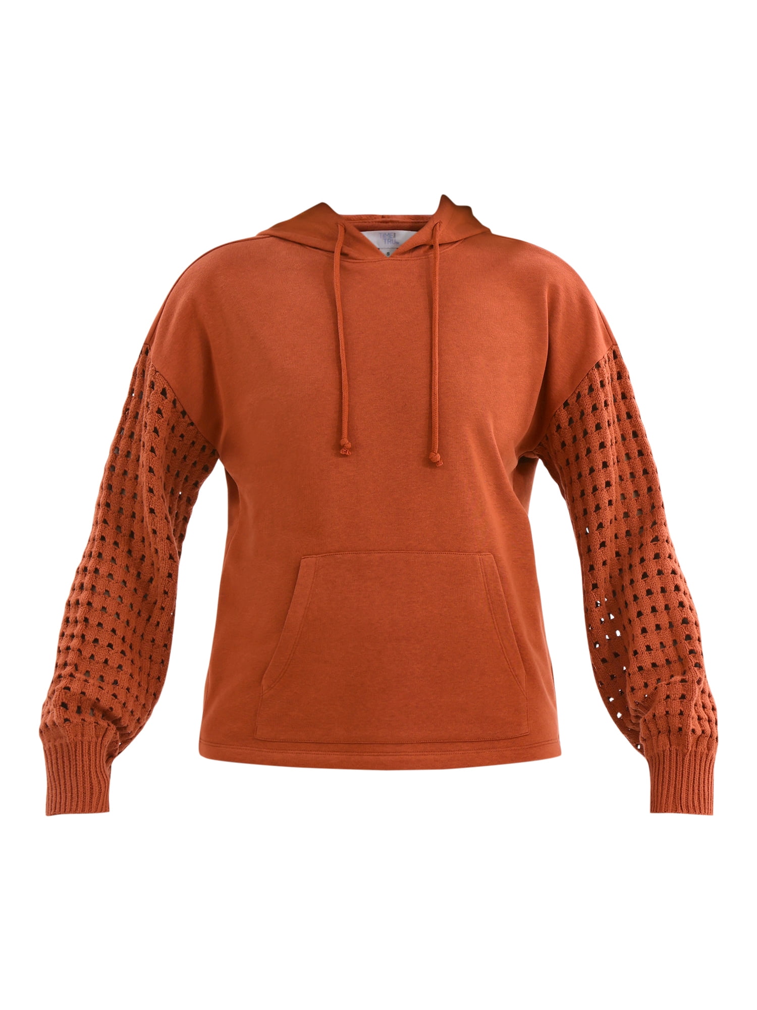 Time and Tru Women's Fleece Hoodie with Crochet Long Sleeves, Sizes XS-XXXL