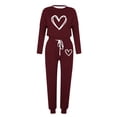 thumbnail image 4 of Puntoco Ropa de dormir para mujer, conjunto de pijama de invierno con estampado de letras, cuello redondo, manga larga, pantalones, ropa informal para el hogar, 4 of 4