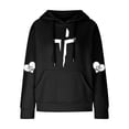 thumbnail image 4 of DDAPJ pyju Cross Graphic Hoodies for Women Waffle Knit Hooded Sweatshirt Loose Casual Pullover Hoodie Christian Blessed Sweatshirts with Kangaroo Pocket Black S, 4 of 6