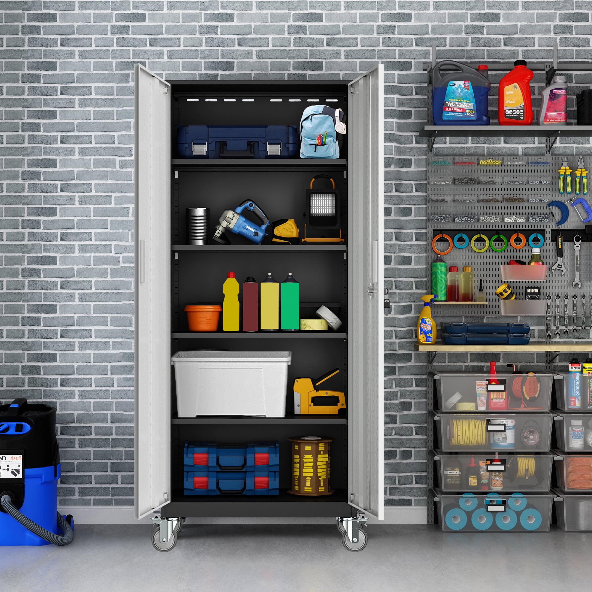 Tall Metal Storage Garage Cabinets with Locking Doors and 4 Adjustable ...