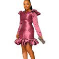 thumbnail image 1 of Women's Plus Size Ruffle Flounce Long Sleeve Peplum Bodycon Formal Midi Party Cocktail Pencil Dress, 1 of 8