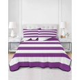 thumbnail image 2 of Quilts Twin Size Bedding Set, Purple Stripes Lightweight Quilted Comforter, Simple Purple White Texture Soft Reversible Bedspread Coverlet with Pillow Covers for All Season, 68" x 86", 2 of 7