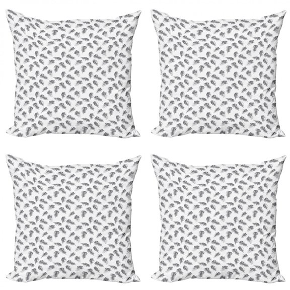 Ambesonne Feather Throw Pillow Cover 4 Pack, Fluffy Antique Plumage Art, 16", Purpleblue and White