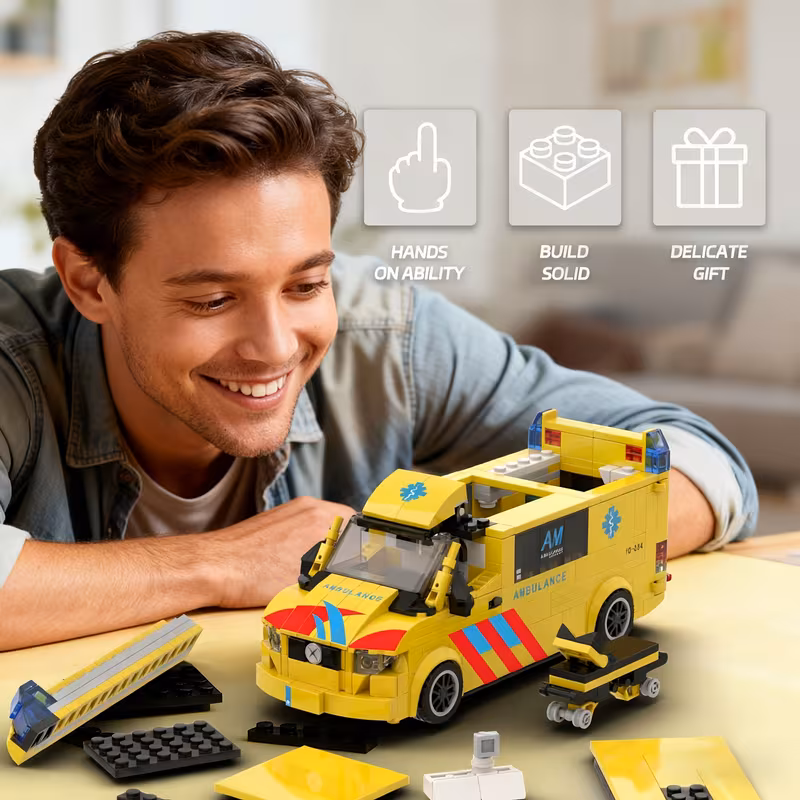 thumbnail image 2 of GZBricker European-style Ambulance Building Blocks Sets Compatible with Lego Vehicel Model Realistic Emergency Car for Adults Boys, 2 of 7