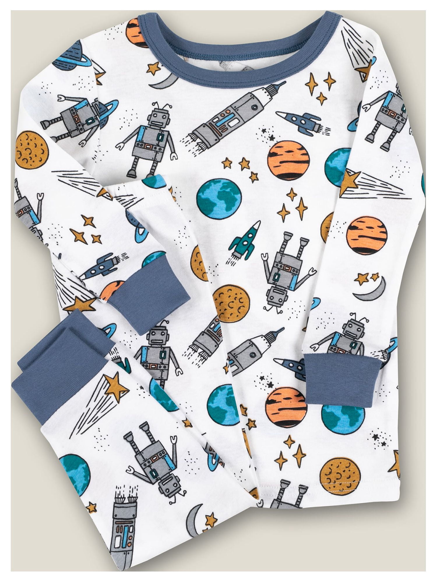 Little Star Organic Baby & Toddler Boy 4 Pc Long Sleeve & Long Pant Pajamas, Size 9 Months - 5T