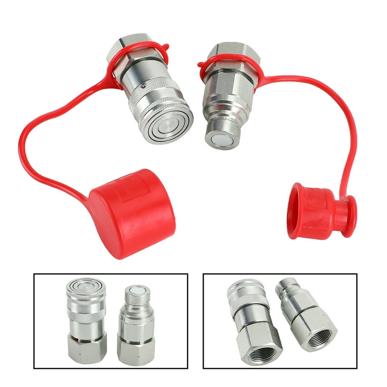 3/4" Flat Face Hydraulic Quick Coupler Set - ISO 16028, 5076 PSI, Compatible With Bobcat, Skid Steer, Tractor