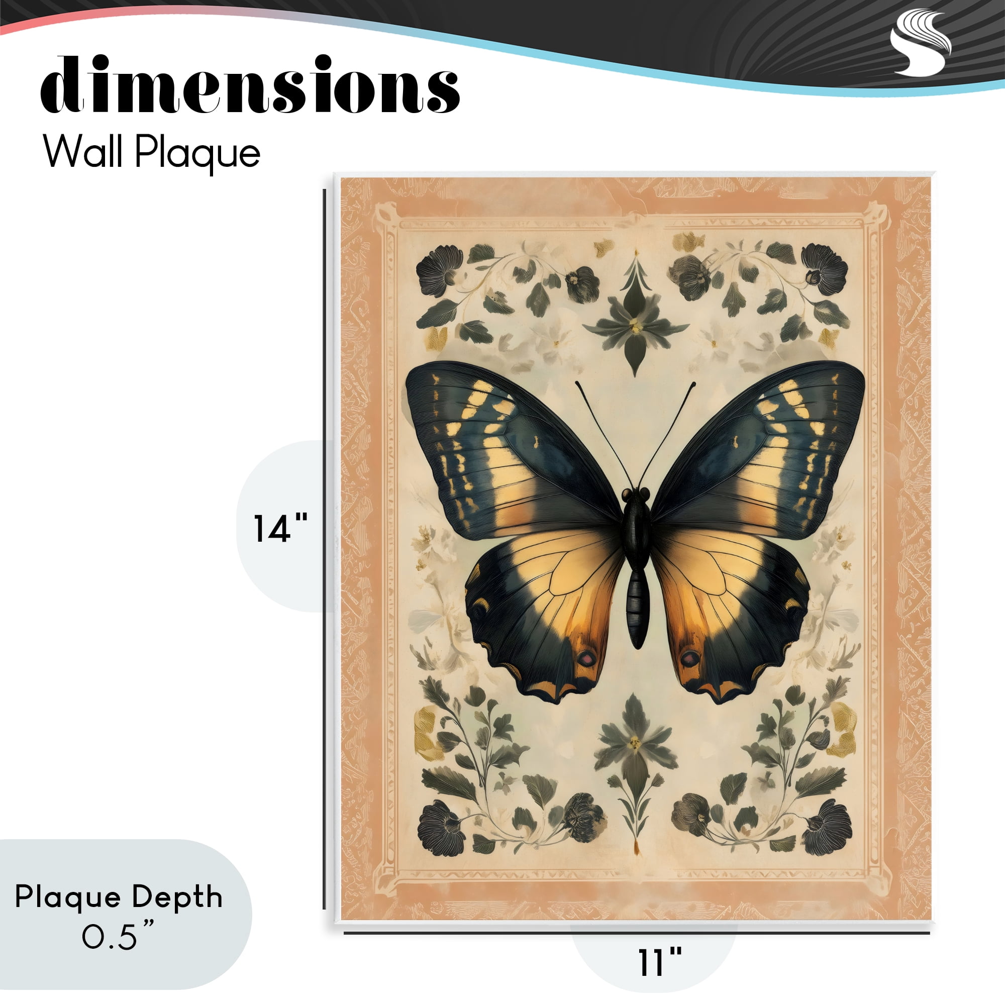 Stupell Industries Vintage Butterfly Botanical Illustration Wall Plaque Art, design by Arlington Prints